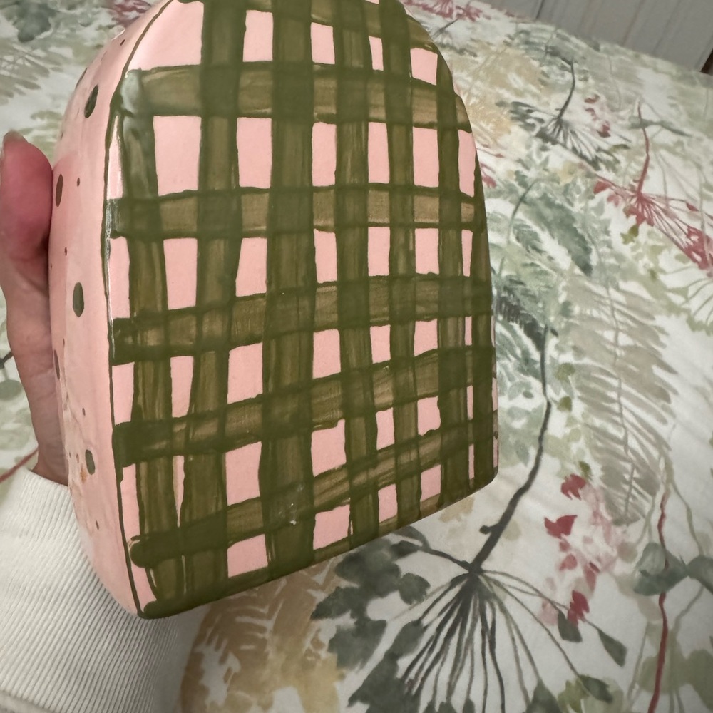 Artistic Ceramic Vase with Green and Pink Design